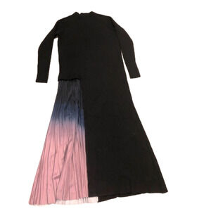 NWOT Dalia McPhee Sweater Dress Black Pleated Ombré Blue & Pink Panel 1X